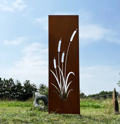 Produktbild von Edelrost Sichtschutz Schilf Motiv 165 cm x 50 cm Paravent zum Stecken Schild Gartenschild Gartenstecker Edelrost Gartendeko Wetterfest Rost Metall