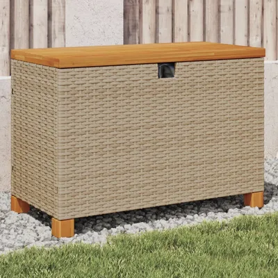 Produktbild von vidaXL Zahradní truhla béžová 80x40x48 cm Poly ratan Akátové dřevo