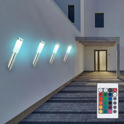 Produktbild von 4er RGB LED Wandlampe, Edelstahl, Bewegungsmelder, H 40 cm