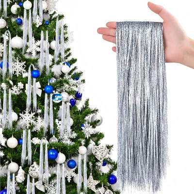 Imagen del producto de Guirnalda de plata, con 6000 hebras, brillante, para decoración de árboles de Navidad