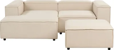 Produktbild von BELIANI Ecksofa mit Ottomane Beige Stoff L-förmig 3-Sitzer Modulsofa Chaiselongue Rechtsseitig Wohnzimmermöbel Modern Wohnzimmer Wohnecke Sitzecke