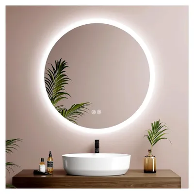 Produktbild von Badspiegel mit Beleuchtung Rund 70cm Badezimmerspiegel mit Touchschalter, 3 Lichtfarben dimmbar, Antibeschlag, Speicherfunktion, Runder badezimmerspiegel mit Beleuchtung
