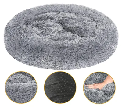 Obrázok produktu pre Ikodm, psie lôžko, 80 cm, tmavosivá farba, mäkké, okrúhle lôžko pre domáce zvieratá vyrobené z jemnej plyšovej látky, s vysokým okrajom a protišmykovým spodkom