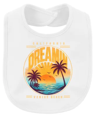 Produktbild von California Dreamin Venice Beach Retro Sunset Palmen Meer Sommer Baby Lätzchen, Weiß