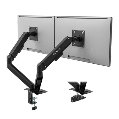 Productafbeelding van SENSE7 Hanglamp, dubbele monitorhouder, geschikt voor schermen van 17-32 inch, VESA-compatibel, 2x9kg draagvermogen, pivotfunctie, gasveer, bureau, 2 schermen, zwart, ergonomisch
