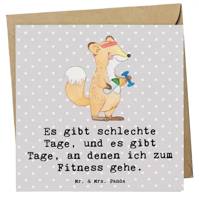 Produktbild von Mr. & Mrs. Panda Grußkarte Fuchs Fitness - Grau Pastell - Geschenk, Sportclub, Sport, faltkarte, doppelkarte, anlasskarte, Kraftsport, Treiben, Fitnessstudio, Klappkarte
