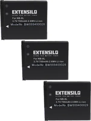 Produktbild von EXTENSILO 3x Akku kompatibel mit Canon PowerShot A3200 IS, A3300 IS, A3350 IS, A3300IS Kamera (700 mAh, 3,7 V, Li-Ion)