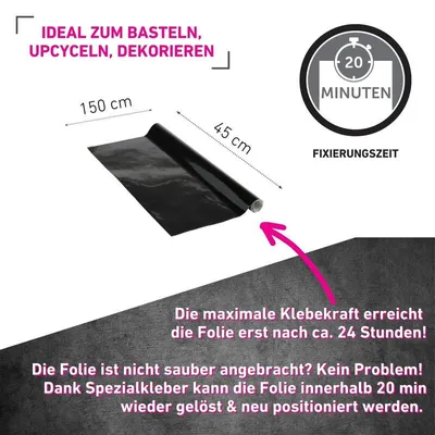 Produktbild von Venilia Möbelfolie Schwarz mit glatter, glänzender und abwischbarer Oberfläche 90x210cm