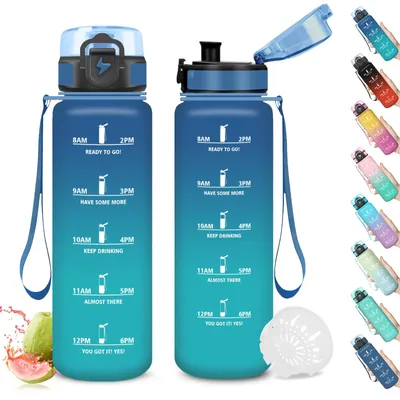 Produktbild von Mujigaga Trinkflasche 1l Auslaufsicher mit Zeitmarkierung, Sportflasche für