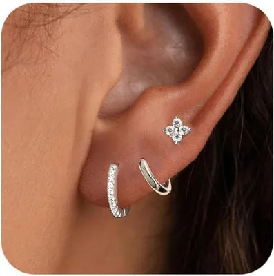 Produktbild von FUNEIA Ohrringe Silber 925 Zirkonia Damen Creolen Ohrstecker Set Gold Wasserfest
