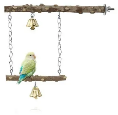 Image de Perchoir en bois naturel avec cloche, pour cages, lot de 2, taille M