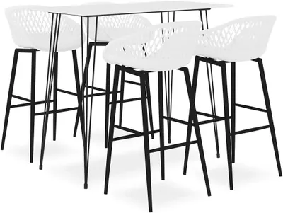 Produktbild von 5-teiliges Bar-Set im modernen Design mit Barhockern mit Netzrückenlehne und Stehtisch aus MDF mit Metallrahmen
