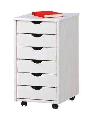 Immagine prodotto di Piedistallo mobile sinistro 'Simon' 35 cm Con 6 cassetti Rotolabile Legno massiccio Laccato bianco