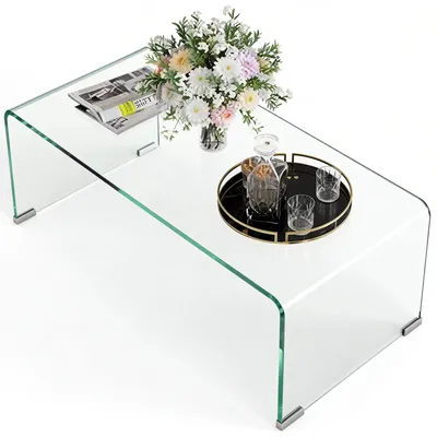 Produktbild von Glas-Couchtisch, rechteckiger Wohnzimmertisch, modernes Design, aus geh?rtetem Glas mit sicheren, abgerundeten Kanten, transparent