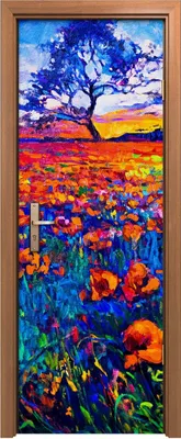 Produktbild von Türposter 70x200 cm Türaufkleber Türtapete Türfolie Klebefolie Blume Wiese Baum Landschafts Himmel