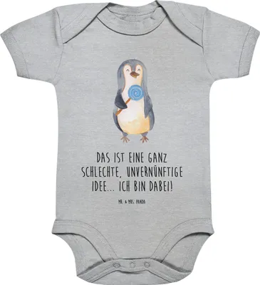 Produktbild von Mr. & Mrs. Panda Strampler Baby Pinguin Lolli 3. - 6. Monat - Heather Grey - Geschenk, Süßigkeiten, Kurzarmbody, Rabauke, Babybody, overall, Einteiler, Unvernünftig