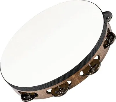 Image de Tambourin vintage en bois, couleur noyer, 2 rangées