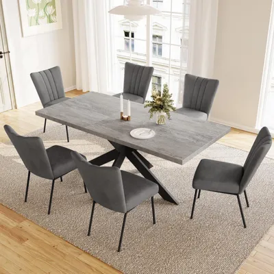Immagine prodotto di Tavolo da pranzo estendibile per 4-8 persone, tavolo moderno in MDF, colore grigio, dimensioni 130-170x85x76 cm
