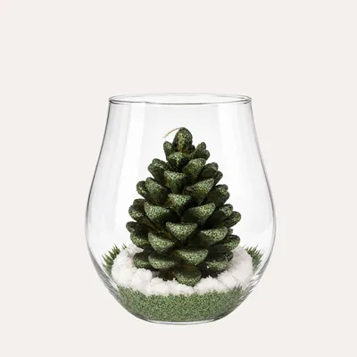 Produktbild von KEYHOMESTORE | Grüne Tannenzapfenkerze mit grünem Glasetui, H. 22 cm