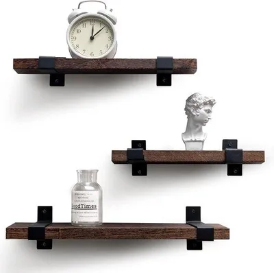 Image de Étagère murale en bois avec 4 crochets, rangement, tiroirs, décoration murale, bois, cuisine, chambre