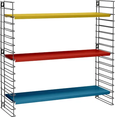 Produktbild von METALTEX 377603328 Bücherregal TOMADO mit 3 bunten Böden u. schwarzen Seiten / Hängeregal / TOMADO-Regalsystem