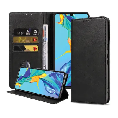 Produktbild von Smartphonica Handytasche passend für Huawei P30 Kunstledertasche mit Magnetverschluss und Kartenhalter Buchhülle mit Klappe - Schwarz