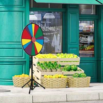Immagine prodotto di Ruota da competizione lunga 76 cm, ruota della lotteria regolabile in altezza con supporto, ruota della fortuna scrivibile