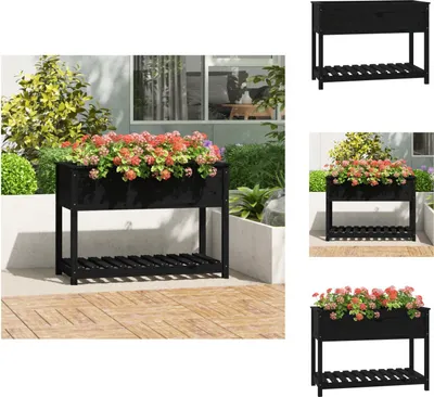Produktbild von vidaXL Pflanzkübel mit Ablage Schwarz 111,5x54x81 cm Massivholz Kiefer -  Blumentöpfe & Pflanzgefäße