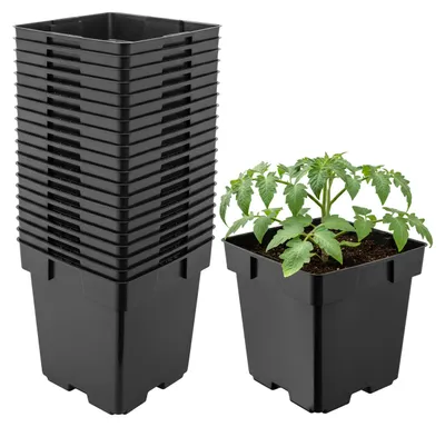 Produktbild von Garronda 20 Stück Kunststoff eckig mit Drainagelöchern Blumentopf für Garten (Schwarz, 14 x 14 x 14 cm (2L)) GD-KW-S