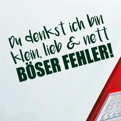 Produktbild von Auto Aufkleber Du denkst ich bin klein, lieb & nett Böser Fehler! 19,5x9,5 cm Dunkelgrün Sticker Heckscheibenaufkleber
