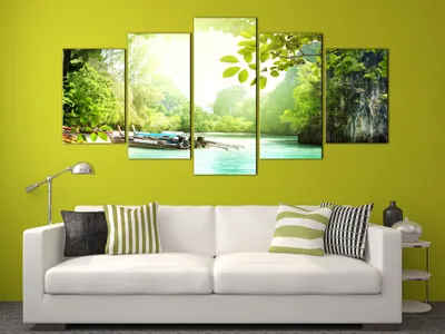 Produktbild von Akustikbild Landschaft 200x100 cm Bilder Akustikschaum Hochleistungsschallabsorber Schallschutz Leinwand 5 tlg Wandbild Raumakustik Schalldämmung c-A-0005-b-a