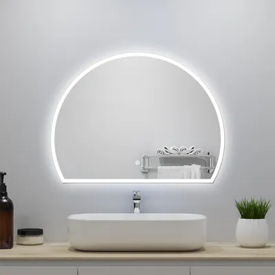 Image de Acezanble Miroir de salle de bain led 80x60cm semi-circulaire 3 couleurs lumiššre ršŠglables MšŠmoire IP44
