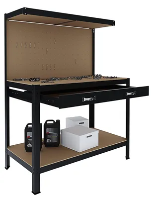 Werkbank mit Schublade, Lochplatte, 120x60 cm, schwarz, 370 kg