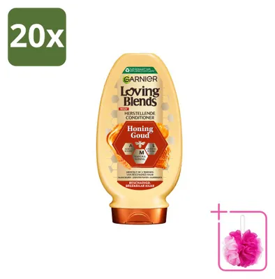 Zdjęcie produktu dla 20 sztuk odżywki Garnier Loving Blends, wzmacniającej i regenerującej, przeznaczonej do włosów zniszczonych i łamliwych, pojemność 250 ml, zestaw ekonomiczny