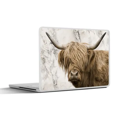 Produktbild von MuchoWow® Laptop Aufkleber Sticker Cover Schottischer Highlander - Marmor - Tiere 32.5x23.5 cm - Sticker für Laptop - Selbstklebend