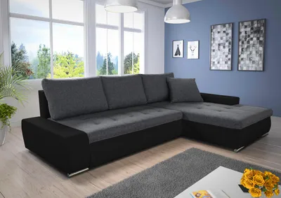 Produktbild von Ecksofa mit Schlaffunktion Faris - Couch mit Bettkasten, Big Sofa, Sofagarnitur, Couchgarniitur, Polsterecke (Schwarz + Dunkelgrau (Madryt 1100 + Inari 94), Ecksofa Rechts)