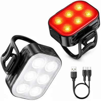 Image de Inlustro kit éclairage vélo LED avant et arrière, rechargeable USB-C, IPX65, 10 modes d’éclairage