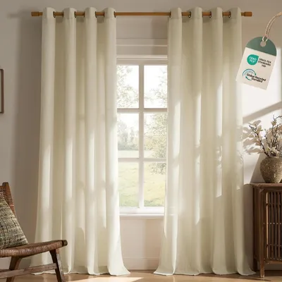 Immagine prodotto di Tende in lino con passanti, semitrasparenti, beige, set da 2, dimensioni 240x140 cm