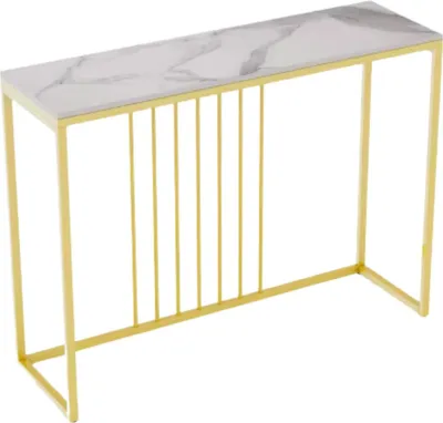 Obrázok produktu pre Elegantný konzolový stolík - Nástenný stolík so zásuvkami - Biely mramorový vzhľad so zlatom - Bočné stolíky - 100 cm