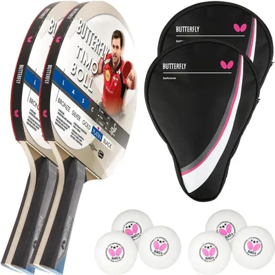 Produktbild von Butterfly 2x Timo Boll Platin 85026 Tischtennisschläger + 2x Tischtennishülle Drive Case + 6 x 3*** 40+ Tischtennisbälle