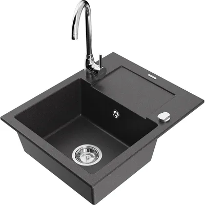 Obrázek produktu pro Mexen Enzo 1-miskový granitový dřez s odkapávačem a kuchyňskou baterií Telma, Skvrnitá černá - 6506-76-670200-00