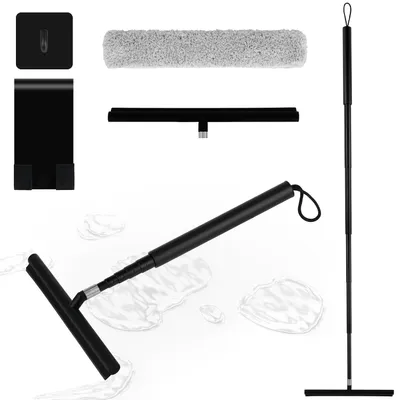 Image de TRANKIELO® - Raclette de douche extensible, 24-119,5 cm - Lame en silicone - Noir - Idéale pour le verre et les carrelages