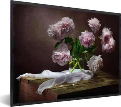 Produktbild von MuchoWow® MuchoWow® Gerahmtes Poster Pfingstrosen - Stilleben - Blumen 40x30 cm - Poster mit zchwarzem Bilderrahmen - Kunstposter - Wanddekorationen