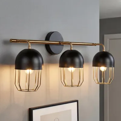 Produktbild von Wandleuchte Metall 3x E14 B: 67 cm lang Schwarz Gold Wandlampe Wohnzimmer