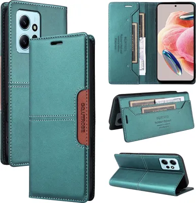 Obrázek produktu pro Pouzdro pro Xiaomi Redmi Note 12 4G, kožené flipové peněženkové pouzdro s přihrádkou na karty a stojánkem Zelený