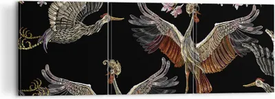 Produktbild von Bild auf Leinwand - Leinwandbild - 3 Teile - Asiatisch Vögel Verziert - 120x40cm - Wand Bild - Wanddeko - Wandbilder - Leinwanddruck - Bilder - Wanddekoration - Leinwand bilder - CA120x40-4556
