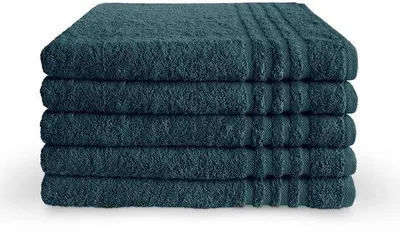 Produktbild von Unyqoos® Badetuch-Set (5 Stück) 70 x 140 cm – 100% Baumwolle 500 g/m², Hotelqualität, weich & saugfähig, mit Aufhängeöse, Dunkelblau