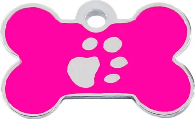 Produktbild von Adressanhänger mit Gravur - Knochen mit Pfote - klein - pink/silber