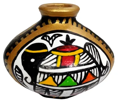 Terrakotta-Vase mit Madhubani-Design, handbemalt, 10x10x7,5 cm