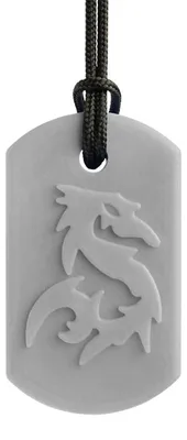 Produktbild von ARK Therapeutic Kaukkette Drache Grau - sensorisches Spielzeug Kauwketting met verhoogd drakenmotief, geschikt voor stevigere voortandenkauwers.